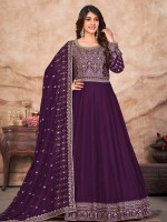 Deep Violet Art Silk Anarkali Salwar Kameez